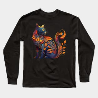 Magic Fall Cat Cute Vintage Cat Lover Autumn Leaves Long Sleeve T-Shirt